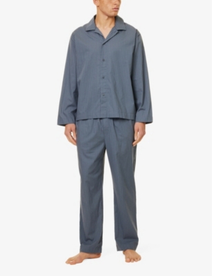 Striped long-sleeve cotton-poplin pyjama set
