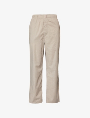 Mens Calvin Klein Striped-Print Wide-Leg Relaxed-Fit Cotton-Poplin Pyjama Bottoms