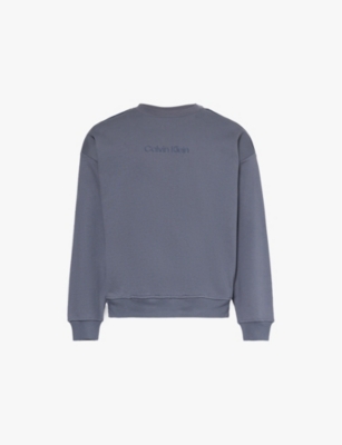 Mens Calvin Klein Embroidered-Branded Crewneck Cotton-Jersey Sweatshirt