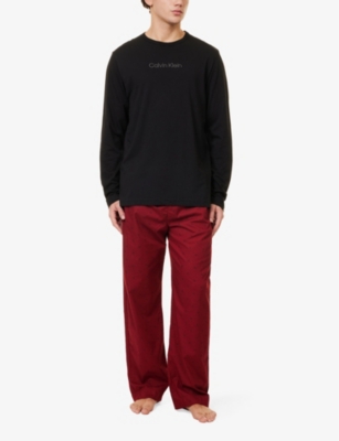 Long-sleeves brand-print regular-fit cotton-jersey pyjamas