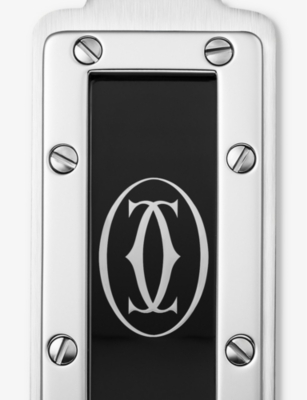 CARTIER: Santos de Cartier logo-engraved stainless-steel and black-lacquer keyring