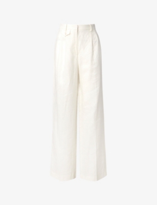 Malina Womens White Mya Straight-leg High-rise Linen Trousers