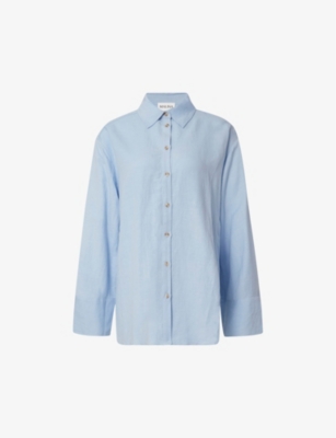 Malina Womens Pastel Blue Plum Relaxed-fit Linen-blend Shirt