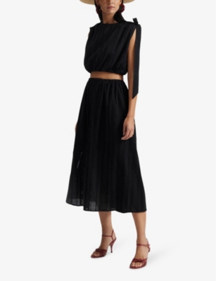 Malina Womens Black Tamara Embroidered-pattern Cotton Midi Skirt In Black
