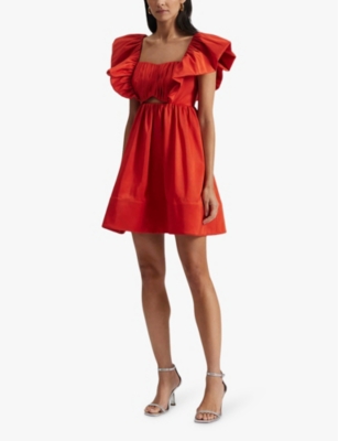 MALINA WOMENS MALINA BREE FRILL-SLEEVED WOVEN MINI DRESS 