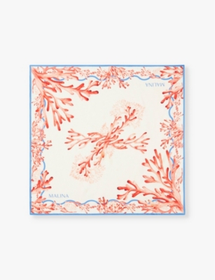 MALINA: Branded coral-print silk scarf