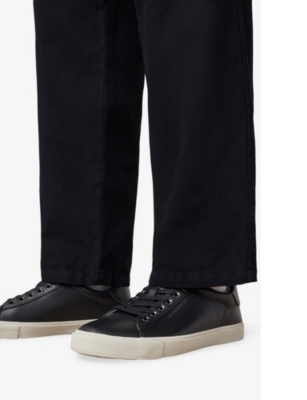 Allsaints Mens Black Brody Logo-debossed Low-top Leather Trainers In Black