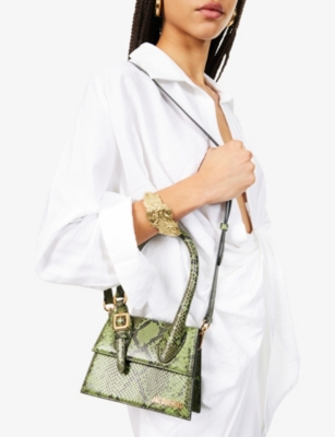 Shop Jacquemus Womens Le Chiquito Medium Snakeskin-embossed Leather Top-handle Bag Green