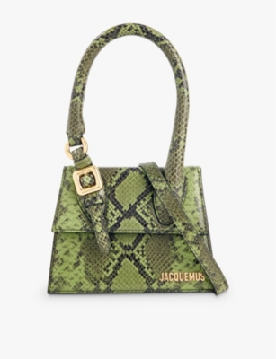 Shop Jacquemus Womens Le Chiquito Medium Snakeskin-embossed Leather Top-handle Bag Green