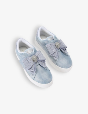 KURT GEIGER BLUE MINI LANEY BOW-EMBELLISHED LOW-TOP WOVEN TRAINERS 