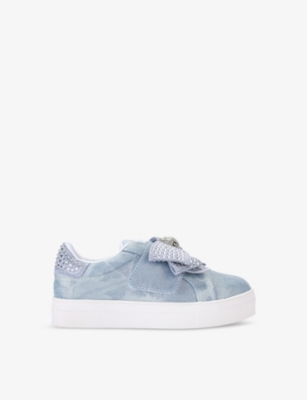 KURT GEIGER BLUE MINI LANEY BOW-EMBELLISHED LOW-TOP WOVEN TRAINERS 