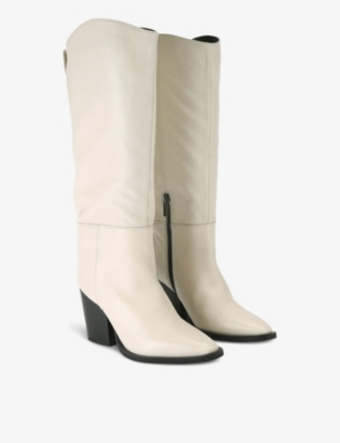 Carvela Womens Bone Reign Pointed-toe Leather Knee-high Boots In Bone