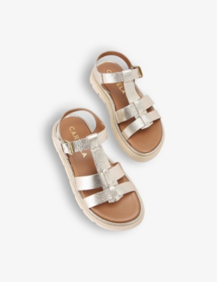 Carvela Comfort Womens Gold Pavilion T-bar Flat Leather Sandals In Gold