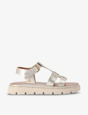 Carvela Comfort Womens Gold Pavilion T-bar Flat Leather Sandals In Gold