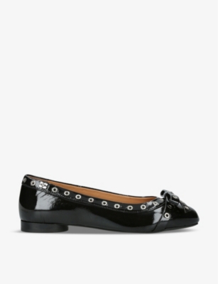 Shop Ganni Womens  Decorative-bow Faux-leather Pumps In Black