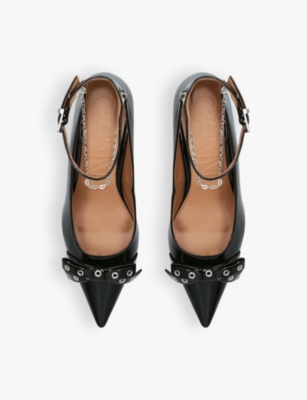 GANNI WOMENS BLACK BUCKLE-EMBELLISHED POINTED-TOE FAUX-LEATHER HEELED PUMPS EUR 37 / 4 UK 