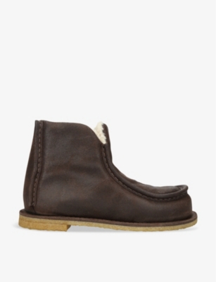 Jw Anderson Shearling-lined Suede Boots In Brown