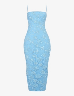HOUSE OF CB: Eva floral-embroidered stretch-lace maxi dress