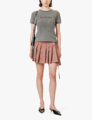 Branded-print faded-wash cotton-jersey T-shirt