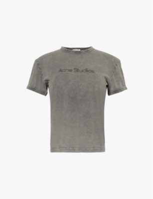 Branded-print faded-wash cotton-jersey T-shirt
