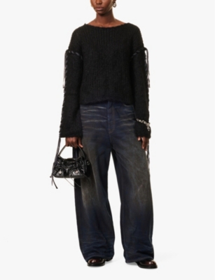 Shop Acne Studios Womens Black Lacing Relaxed-fit Knit Jumper