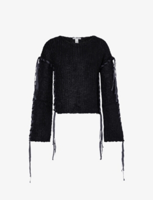 Shop Acne Studios Womens Black Lacing Relaxed-fit Knit Jumper