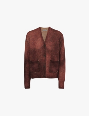 Shop Acne Studios Womens Sprayed-finish Wool And Mohair-blend Cardigan Rust Red