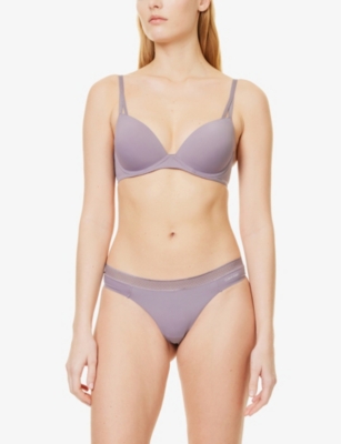 Shop Calvin Klein Womens Orchid Bliss Seductive Comfort Light Logo-print Stretch-woven Thong