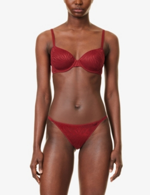 Calvin Klein Womens Embroidered Moulded-cups Stretch-recycled-nylon Blend Bra Syrah In Syrah