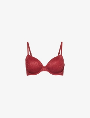 Calvin Klein Womens Embroidered Moulded-cups Stretch-recycled-nylon Blend Bra Syrah In Syrah