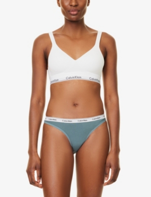 Shop Calvin Klein Womens Blue Performance Modern Branded-waistband Stretch-cotton Thong Xl