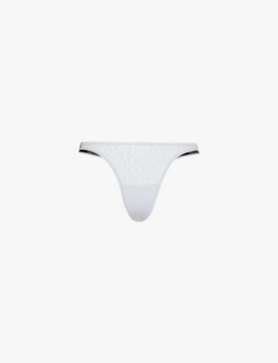 Calvin Klein Womens  Modern Logo-waistband Stretch-lace Thong In Plein Air