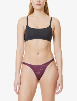 CALVIN KLEIN WOMENS MAUVE WINE MODERN STRETCH-LACE THONG 