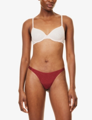 Shop Calvin Klein Womens  Modern Semi-sheer Stretch-woven Thong In Syrah