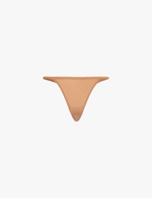 Calvin Klein Womens  Ideal Logo-waistband Micro-stretch String Thong In Sandalwood