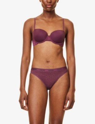 CALVIN KLEIN WOMENS MAUVE WINE FLIRTY REFRESH LACE-PANELS STRETCH-WOVEN BALCONETTE BRA 