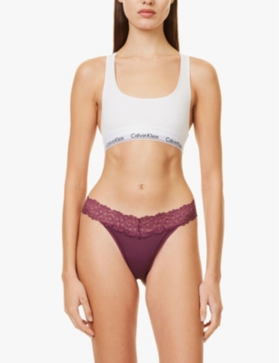 CALVIN KLEIN WOMENS MAUVE WINE FLIRTY REFRESH STRETCH-POLYAMIDE THONG XL 