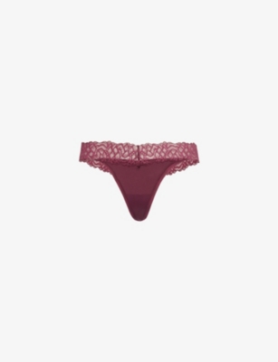 Calvin Klein Womens Mauve Wine Flirty Refresh Stretch Recycled-polyamide Thong In Mauve Wine