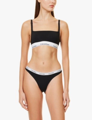Shop Calvin Klein Womens Modern Logo-underband Organic-cotton And Modal-blend Bra Black Xs