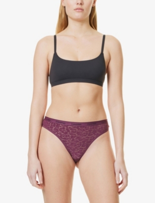 CALVIN KLEIN WOMENS MAUVE WINE MODERN STRETCH-LACE BRAZILIAN BRIEFS 