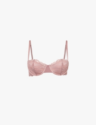 Calvin Klein Womens  Ck Instinct Balconette Underwired Sheer Lace Bra In Vintage Pink