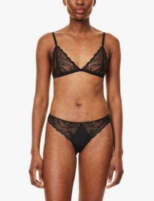 Calvin Klein Womens Instinct Stretch-woven Triangle Bralette And Thong Lingerie Set Black In Black