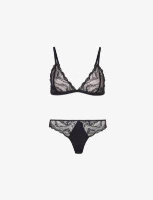 Calvin Klein Womens Instinct Stretch-woven Triangle Bralette And Thong Lingerie Set Black In Black
