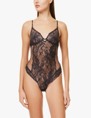 Shop Calvin Klein Womens Black Sequin-embellished Stretch-lace Bodysuit