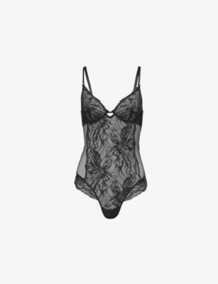 Shop Calvin Klein Womens Black Sequin-embellished Stretch-lace Bodysuit