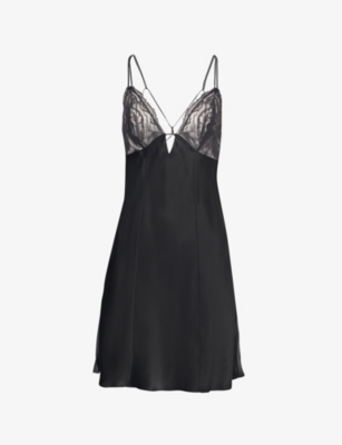 Calvin Klein Womens Black Sheer-lace Satin Chemise