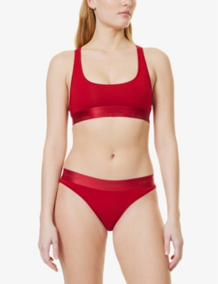 Calvin Klein Womens  Modern Racerback Cotton-blend Stretch-jersey Bralette In Juneberry
