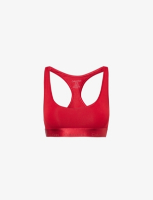 Calvin Klein Womens  Modern Racerback Cotton-blend Stretch-jersey Bralette In Juneberry