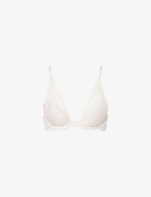 Shop Calvin Klein Womens Plunge Lace Stretch-woven Bra Prairie Peach