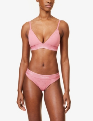 Shop Calvin Klein Womens Heart Mon Pink Pp Logo Monogram-print Mid-rise Stretch-jersey Thong